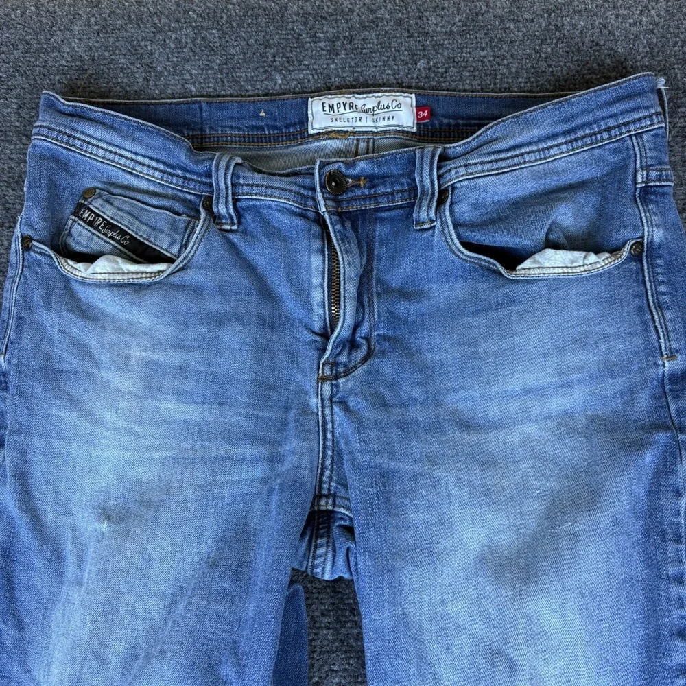 Empyre Surplus Co. Skeletor Jeans Mens 34 Blue Denim Stretch Mid Rise Skinny Leg